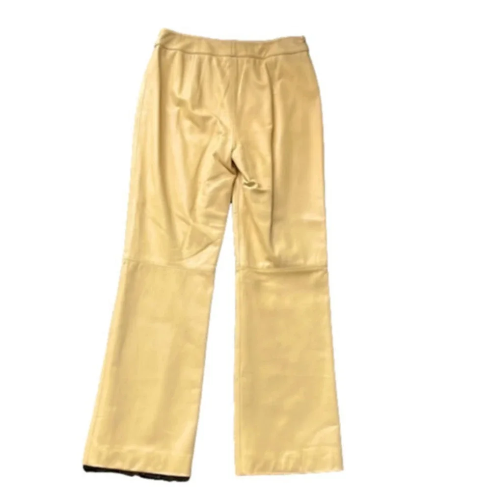 100% Real leather pants mustard golden yellow designer vintage pants high waist